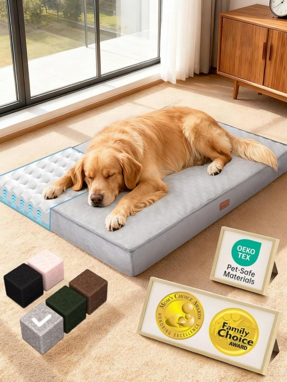 Extra Large Orthopedic Waterproof Dog Bed, Machine-Washable, Memory Foam